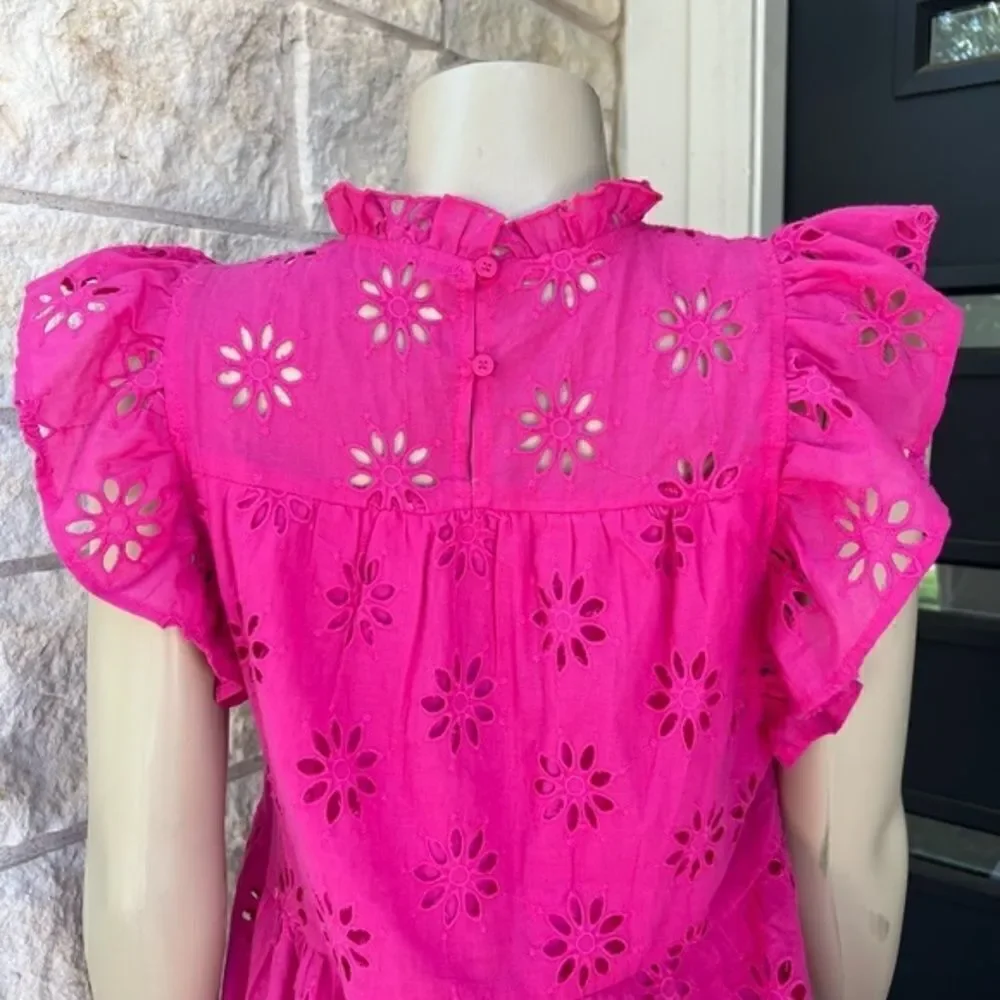 NWOT Women's Fuchsia‎ Pink Eyelet Spring/Summer Babydoll Dress Size Medium